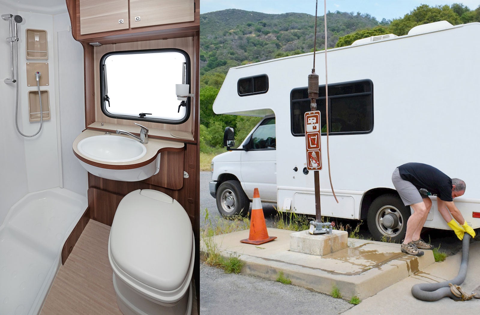 Portable RV/camper toilet and holding tank setup in Weatherford, Texas