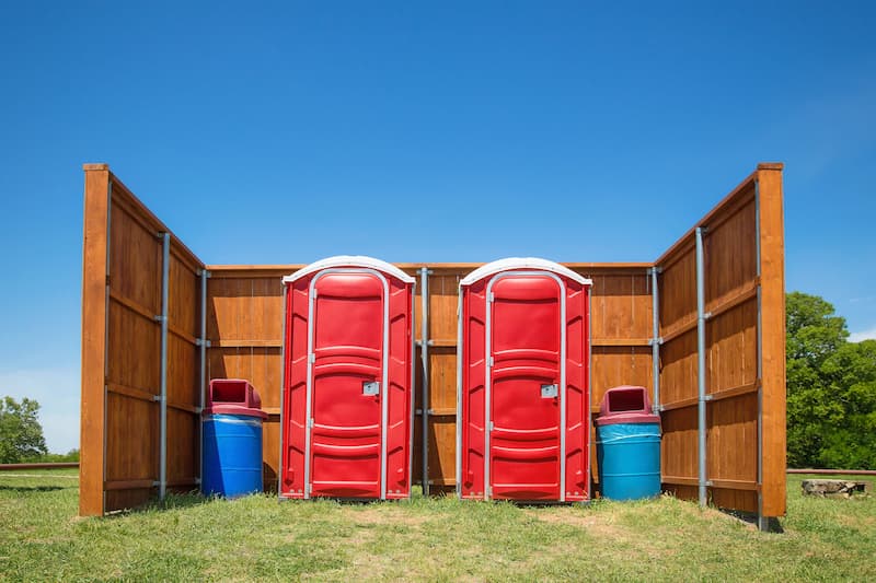 Short-term porta potty units staged for delivery in Weatherford, Texas